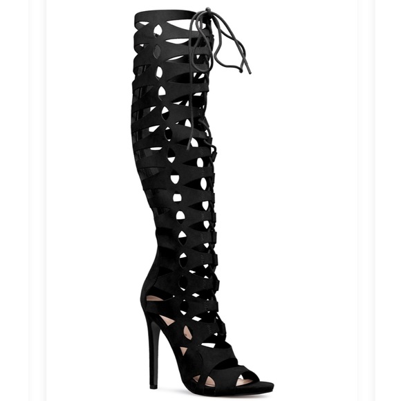 SOLD*** Black Lace Up Gladiator Heels - Picture 4 of 5